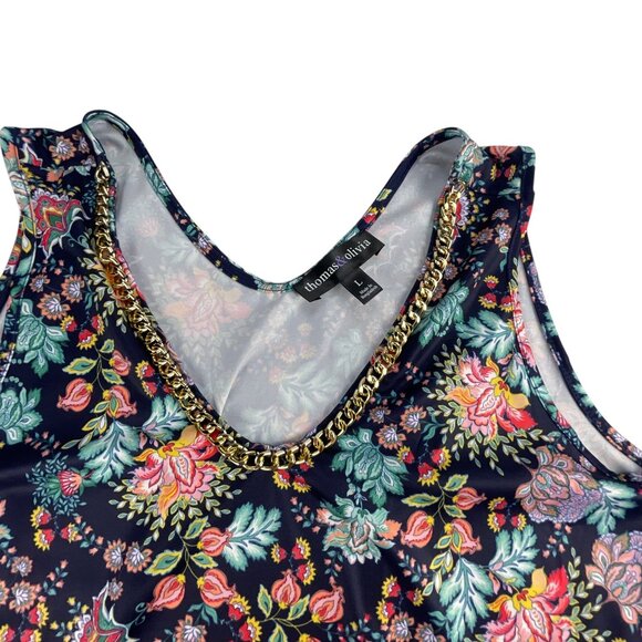 Thomas & Olivia Black Floral Tank Top with Chain Detail Size L NWT - Picture 2 of 7